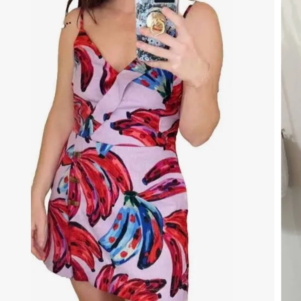 NWT House Of Harlow Banana Print Linen Blend Romper Size XS